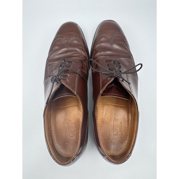 FLAW Johnston & Murphy Optima Mens 10 D/B Wingtip Oxford Shoes Brown USA Leather - Picture 6 of 10